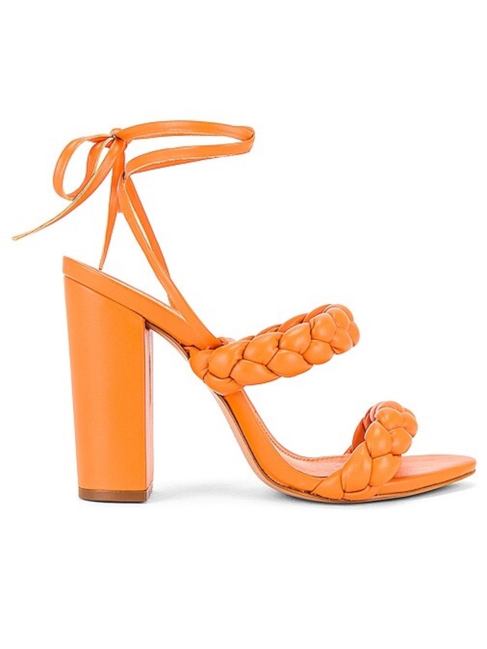 Schutz Zaria Orange High Block Heel Sandals Braided Ankle Straps Women's 9.5B